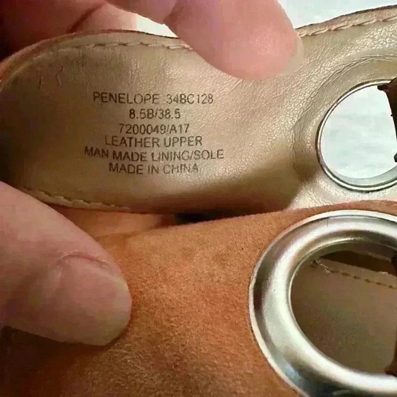 BCBG Generation Suede Coral Tan Chucky Wedge Sandals Penelope Sz 8.5 - Picture 6 of 6